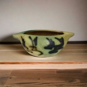 Harsa Israel Signed Pottery Bowl Planter Ashtray Vintage Handmade Green Yellow